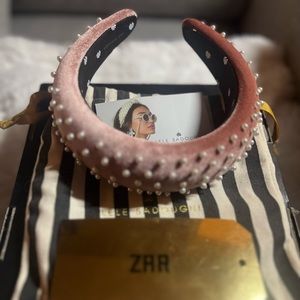 Lele Sadoughi velvet headband -ombré pink with pearls